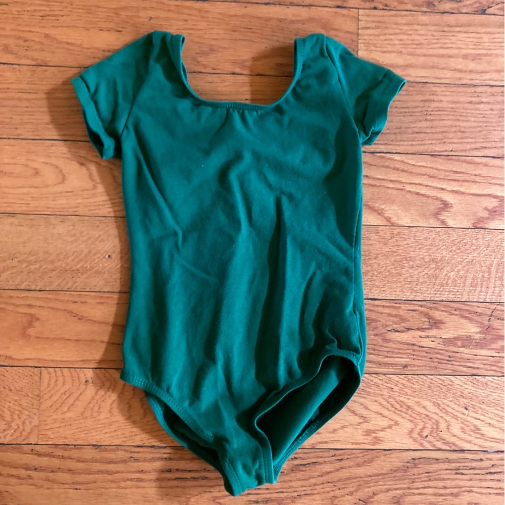 Girls Solid Green Body Suit Leotard Sz 6 7